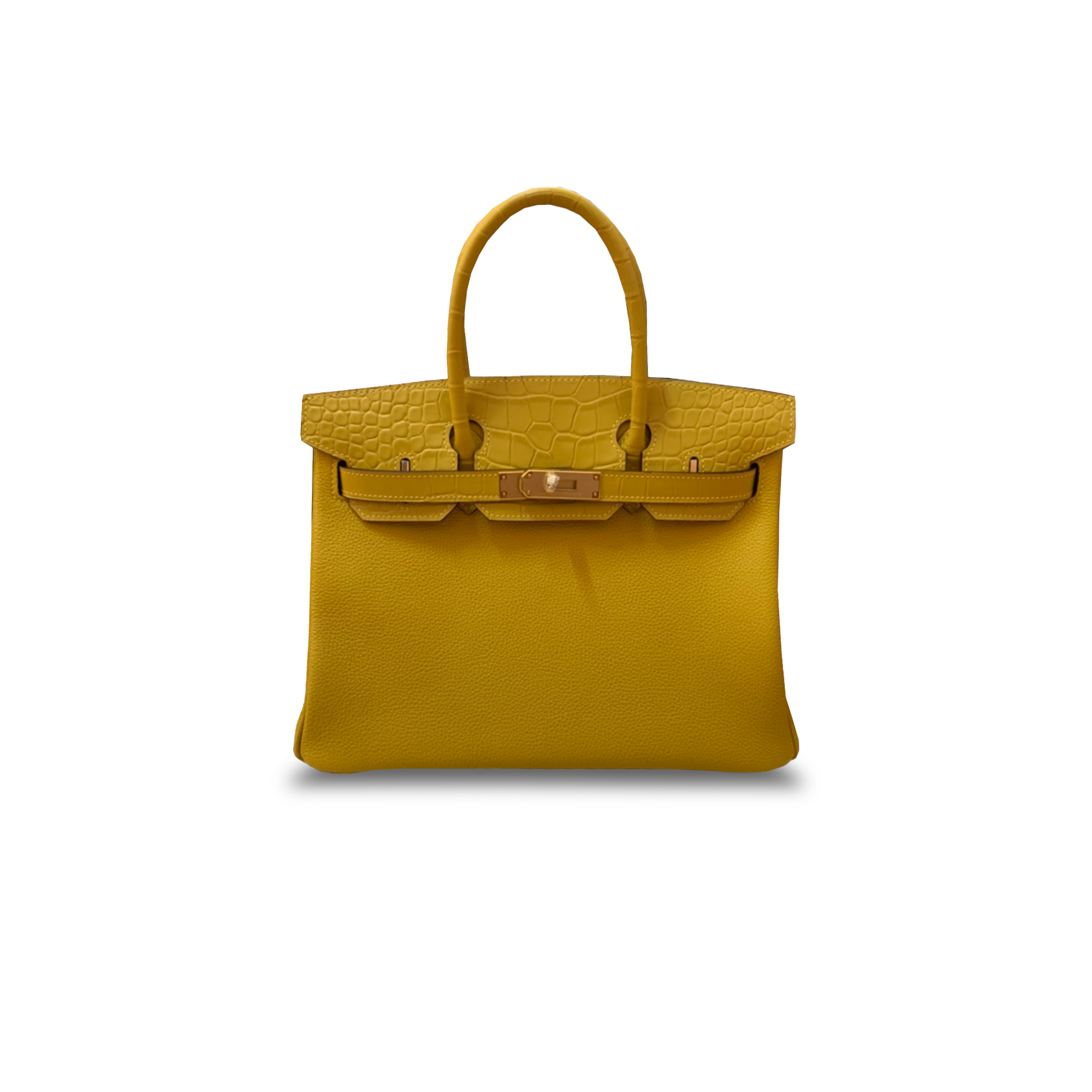 H**mes master birkin 30 matte crocodile and togo leather yellow bag gold buckle h076235ck37 (30*22*16cm)